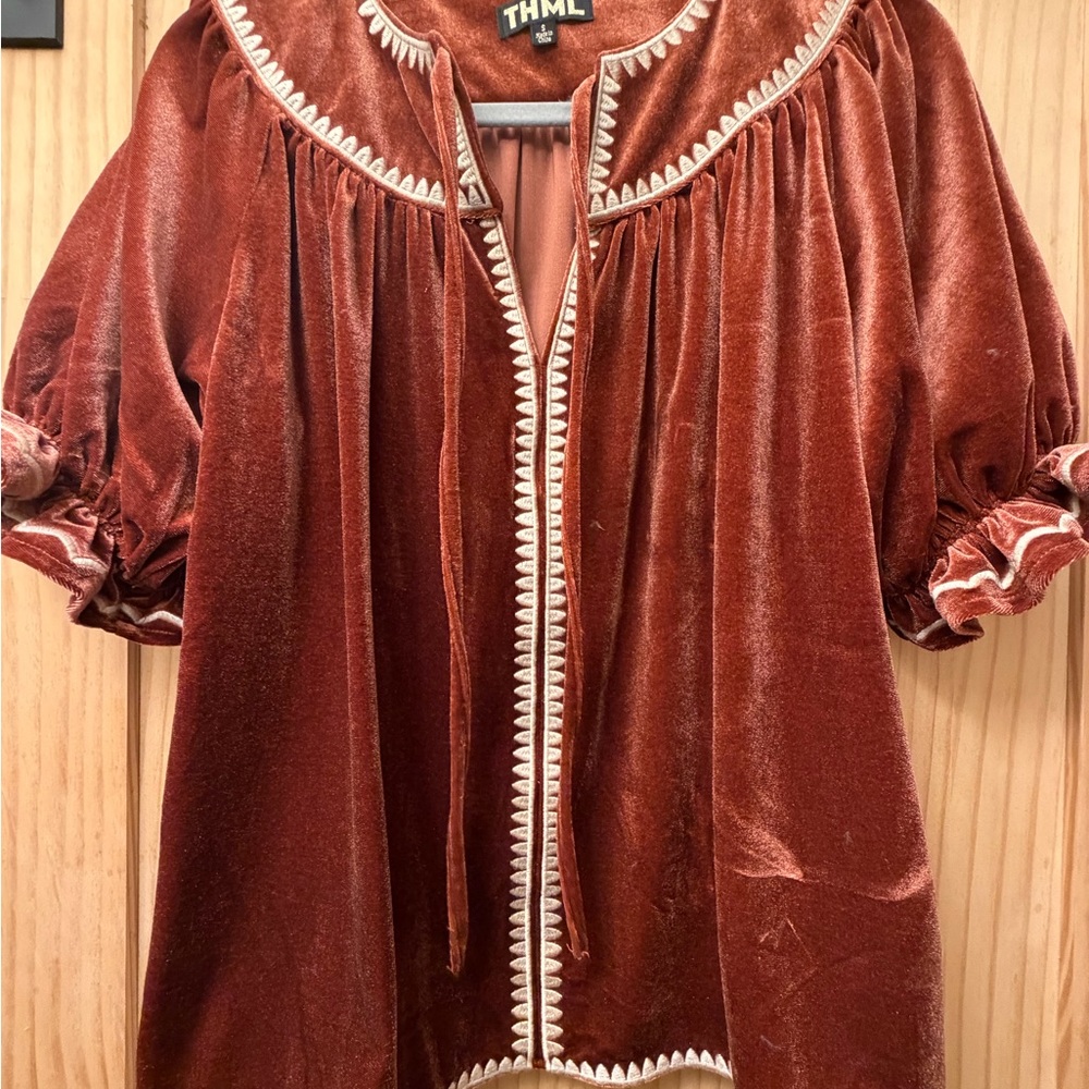 THML Burnt Orange Velvet Jacket with Cream Scallop Trim